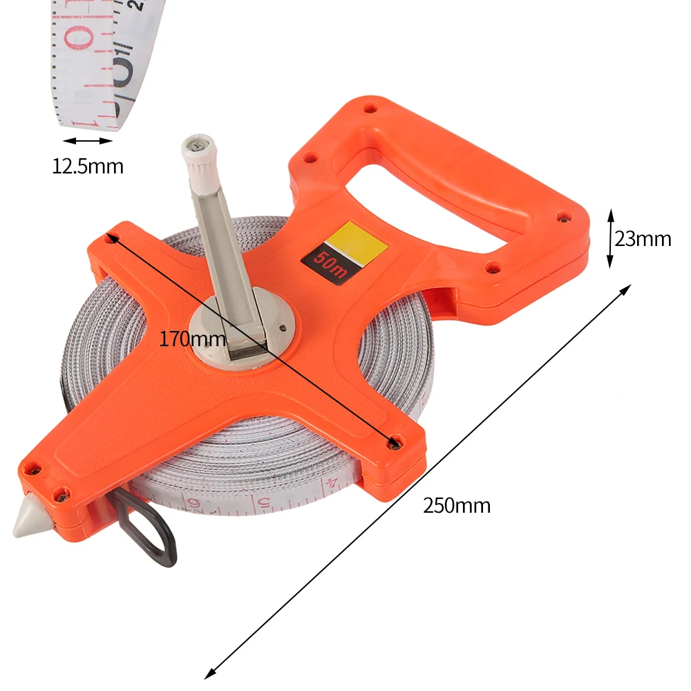 

1PC 50M/165Ft Meter Open Reel Fiberglass Tape Measure Inch Metric Scale Impact Resistant Plastic Practical Measure Tools