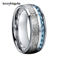 8mm tungsten carbide ring white meteoritelight blue carbon fiber inlay for men women trendy engagement ring dome polished shiny