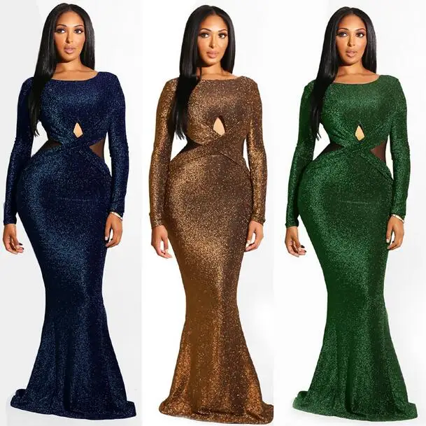 Эротичный вырез на талии платье русалки женские блестящие вечерние платья с