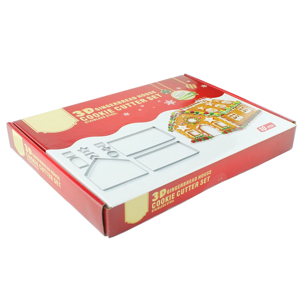 

10pcs 3D Christmas House Gingerbread House Cookie Stainless Steel Cutter Set Biscuit Mold Cake Decoration Tools New