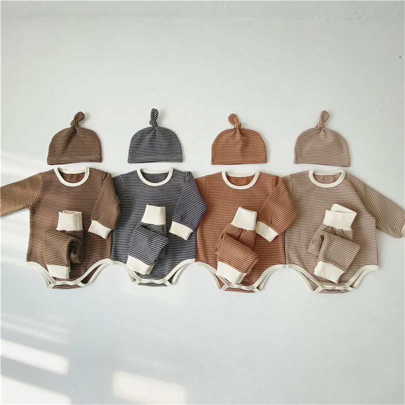 Newborn Baby Sleepwear Pajamas Set Romper +Pants +Hat 3Pcs Clothes Overalls Girl Boy Nightwear Outfits |