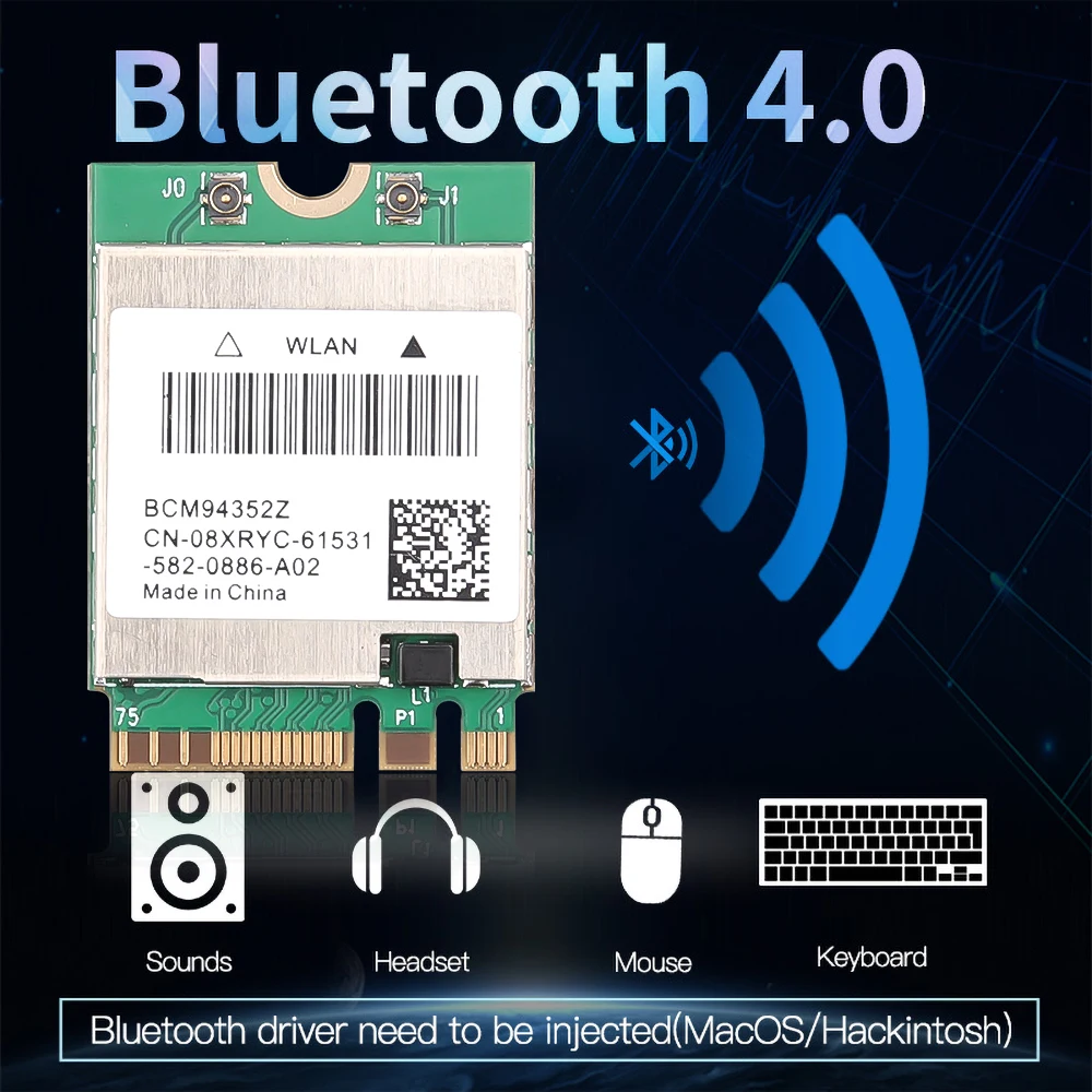 

Wireless BCM94352Z M.2 WiFi WLAN Card 1200Mbps 2.4G/5Ghz Bluetooth 4.0 802.11ac Wifi AdapterFor Hakintosh MacOS Windows Laptop