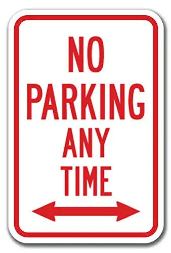 

Нет парковки в любое время с двойной стрелкой, жестяной знак, металлический знак 12x8 дюймов