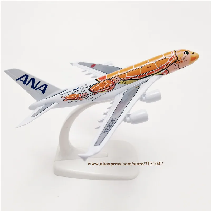 Orange 16cm Air Japan ANA Airbus A380 Cartoon Sea Turtle Airlines Plane Model Alloy Metal Diecast Model Airplane Aircraft images - 6