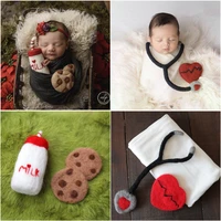 dvotinst newborn photography props for baby cute handmade wool coffee milk cookies doctor accessories studio shoots photo props