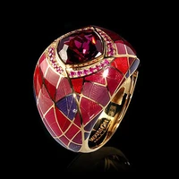 vintage gold color engagement rings for women redblue enamel cz stone inlay retro fashion jewelry noble wedding party gift ring