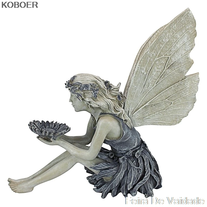 

Flower Fairy Sculpture Garden Landscaping Yard Ornament Resin Sitting Statue Outdoor Angel Girl Figurine Craft Outdoor Decor