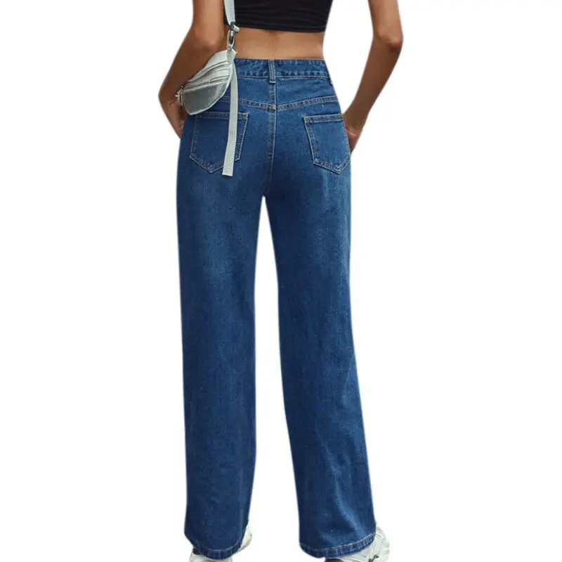 

Women Cartoon Rainbow Print High Waist Straight Leg Denim Jeans Pants Trousers