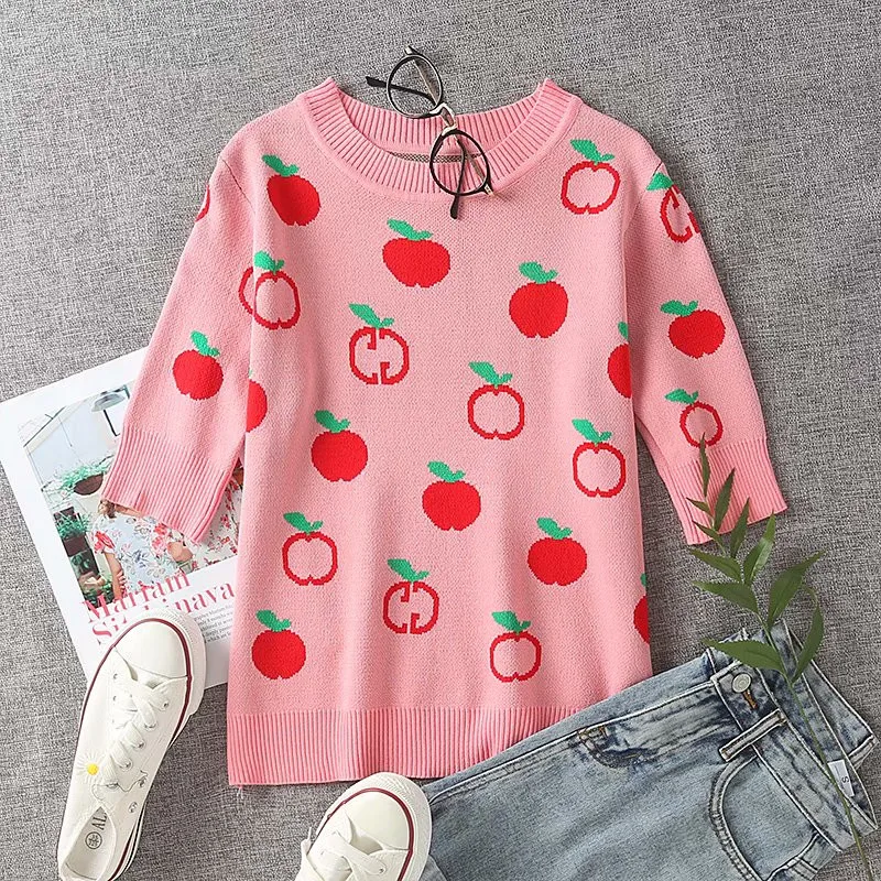 2020 милой аппликацией в виде яблока для девочек с принтом летняя повседневная