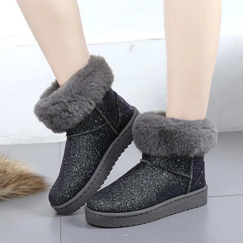 Rimocy/зимние сапоги женские зимние на плоской подошве с блестящим искусственным