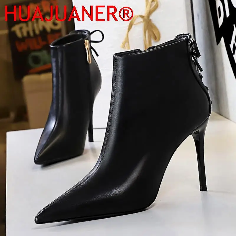 

2022 Women Sexy 9.5cm Thin High Heels Boots Pointed Toe Ankle Boots Fenale Nightclub Fashion Short Boots Stiletto Party Shoes
