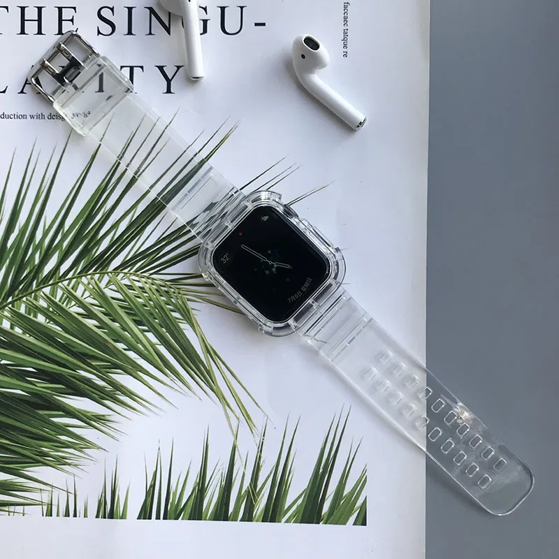 Ремешок силиконовый прозрачный для apple watch Band 5 4 3 сменный спортивный браслет iwatch