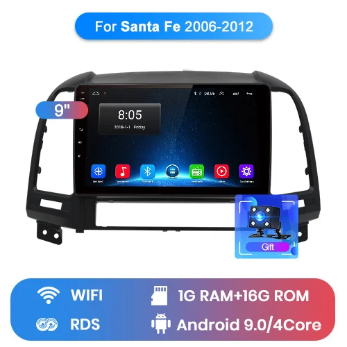 WIFI (1GB 16GB) Junsun 2G+ 32G Android 8,1 для hyundai Santa Fe 2006-2012 Авто 2 din Радио стерео плеер Bluetooth gps навигация нет 2din dvd - Цвет: WIFI (1GB 16GB)