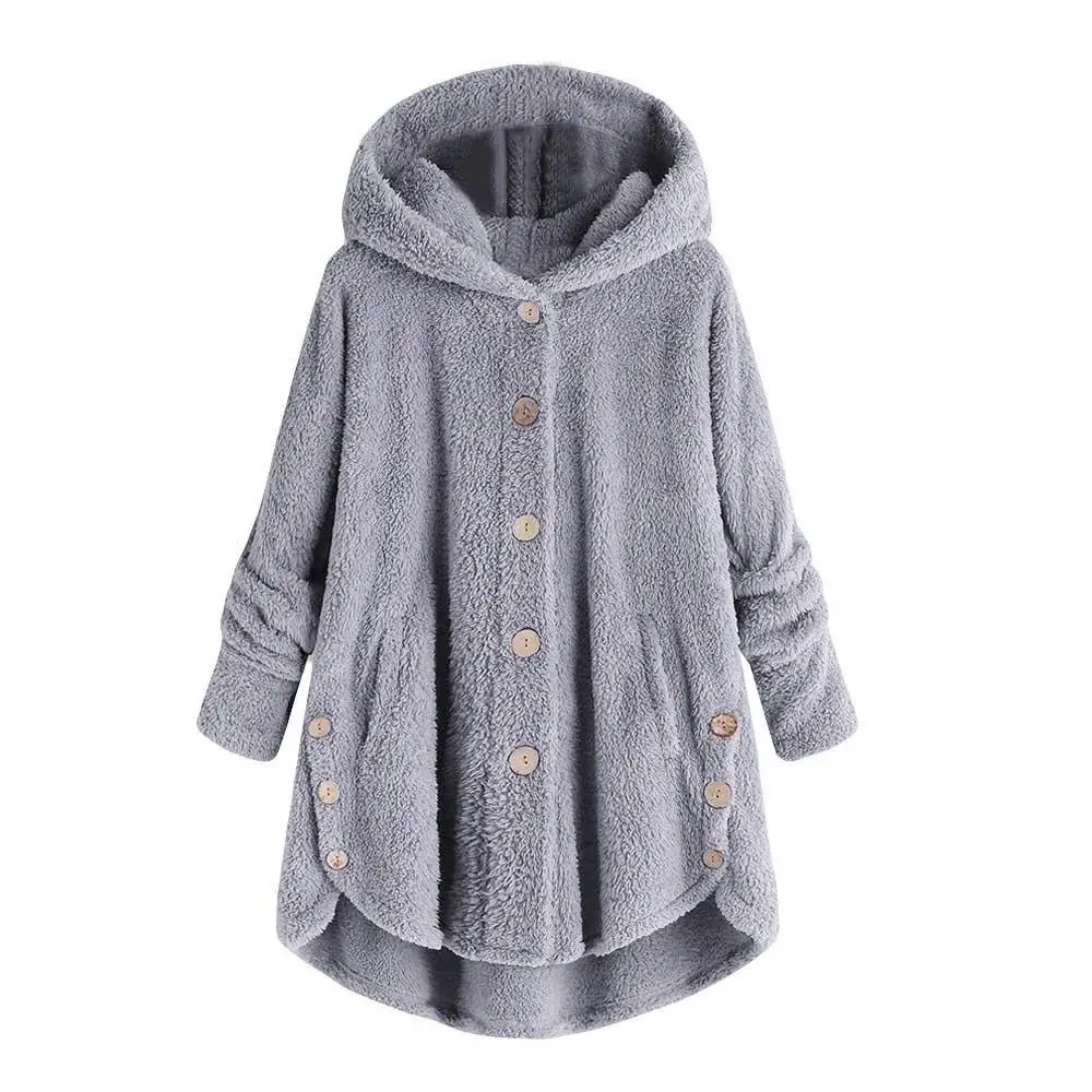 Women's Sweater And Turtleneck Fashion Button Coat Fluffy Tail Tops Hooded Loose warms Feminino |