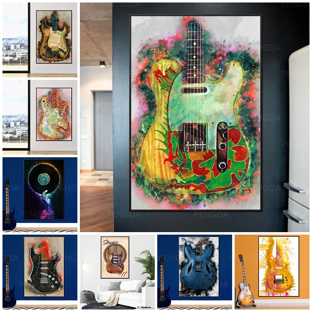 

Холст Hd Печатный домашний декор КОМПАКТНЫЙ ДИСК картина плакат красочная гитара Настенная картина для спальни модульная без рамки
