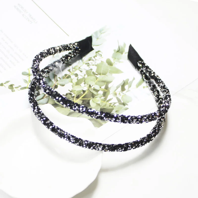 Lystrfac блестящие стразы повязки на голову модные двухрядные обручи для волос