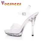 Босоножки Voesnees женские на высоком каблуке 12 см, пикантные Модные прозрачные туфли с открытым носком, удобная вечерняя Обувь с тонкой подошвой, 2021