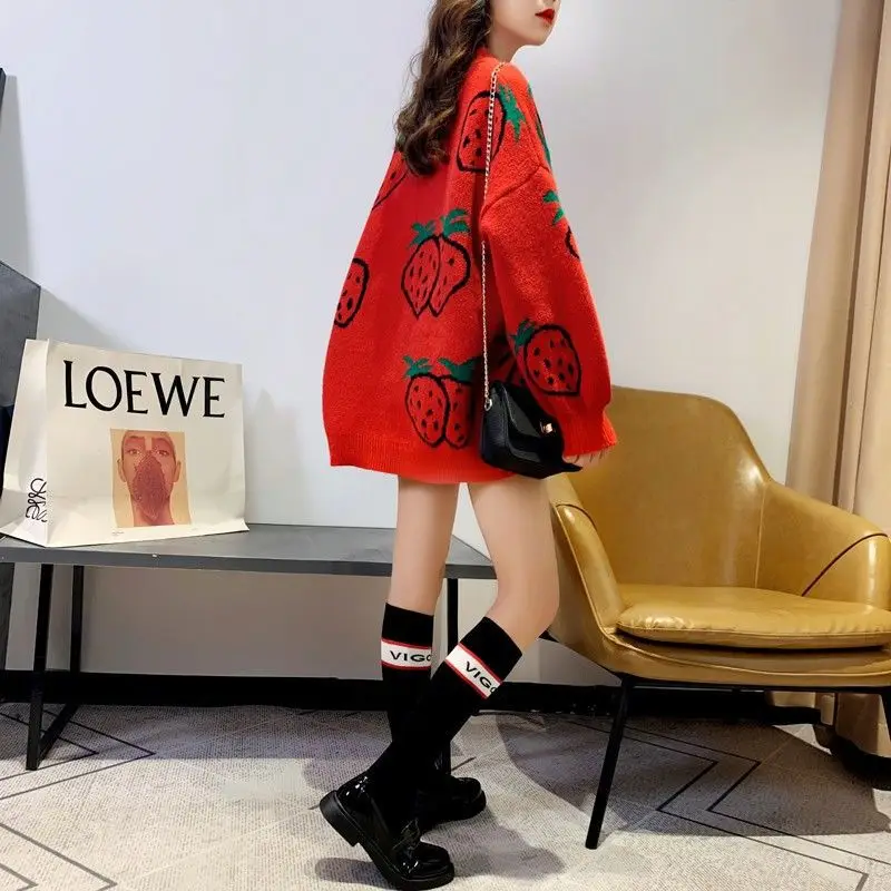 

Crewneck Sweater for Women, Soft Loose Autumn Clothing, Knitted, with Cartoon, Harajuku