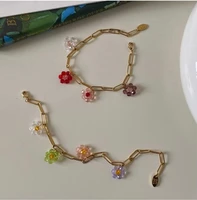 origin summer temperament multicolor flower charm bracelet for women girls chunky chain gold color metal hollow bracelet jewelry