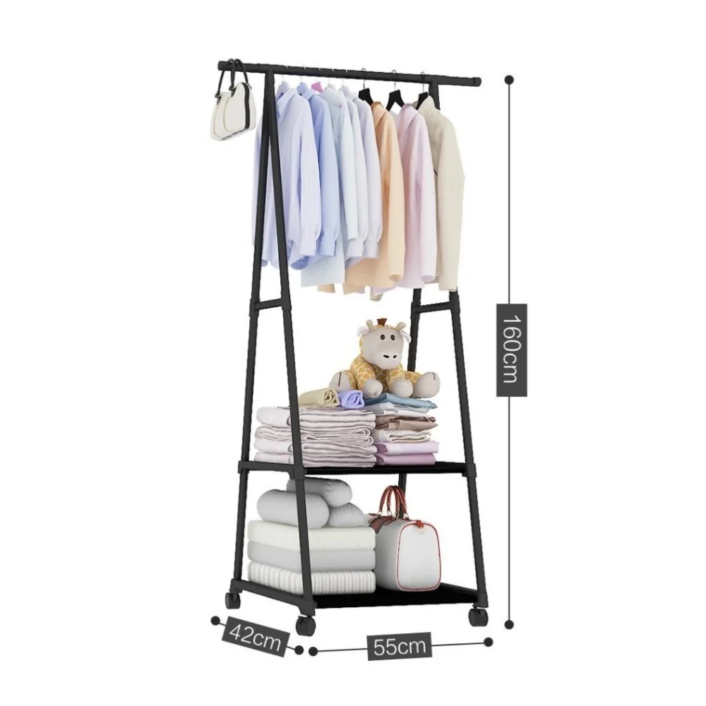 

1PC Multifunctional Garment Rack Metal Clothes Coat Shoe Storage Shelf Practical Clothes Drying Hanger Clothes Stand with Wheels