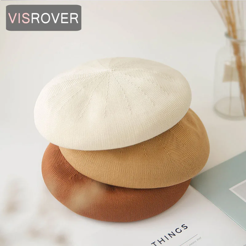 

VISROVER 17 colorways summer solid color beret female cap best matach spring summer hat solid top quality Women Boina Wholesale