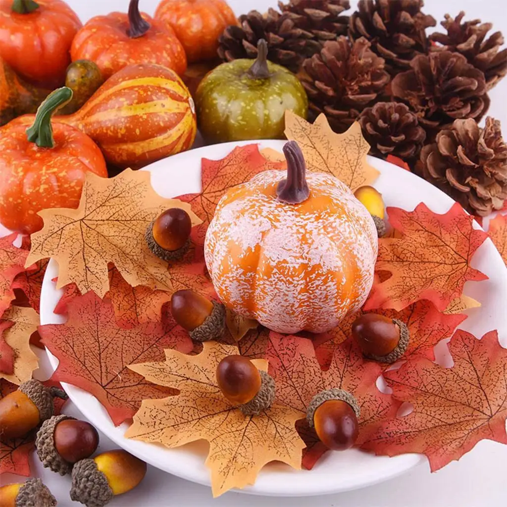 

50/Set Halloween Mini Artificial Pumpkins, Acorn, Pine Cone and Maple Leaves Fall Home Decor DIY Supplies