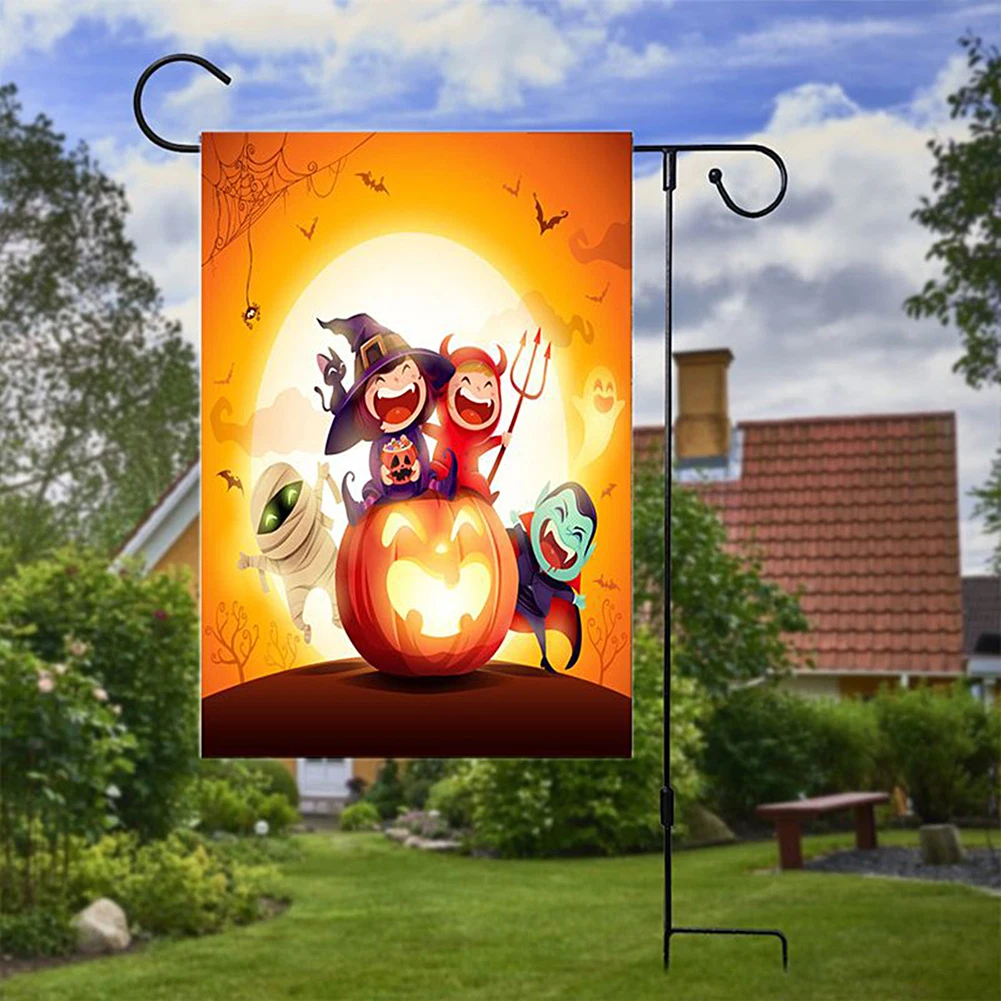 Хэллоуин сад флаг тыква призрак ведьма летучая мышь замок печати вертикальный