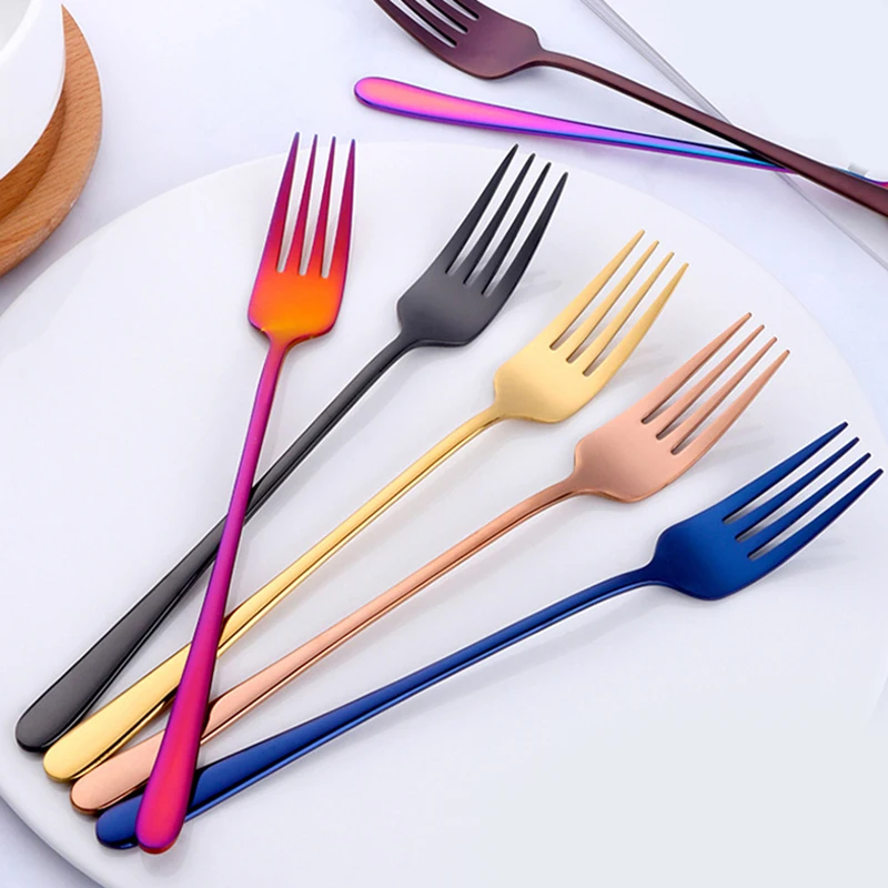 

Нержавеющая сталь Радуга торт фрукт вилка сплошной Цвет простая вечерняя вилка для салата посуда Десертная Вилка для отеля вечерние Кухня ...