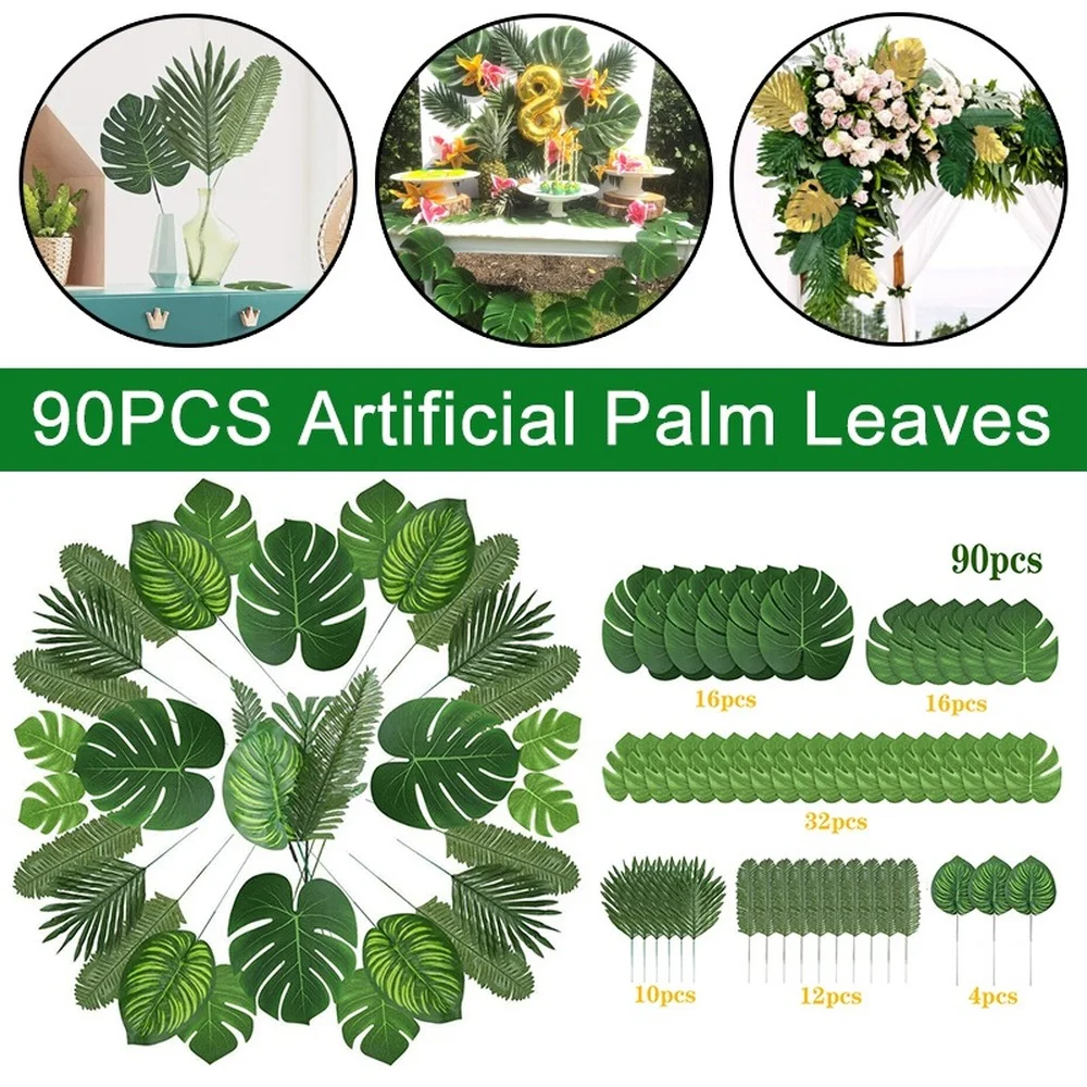 

90 шт./компл., искусственная Пальмовая черепаха, тропические джунгли, украшение для вечеринки, пляжа, дня рождения, гавайская вечеринка, украш...