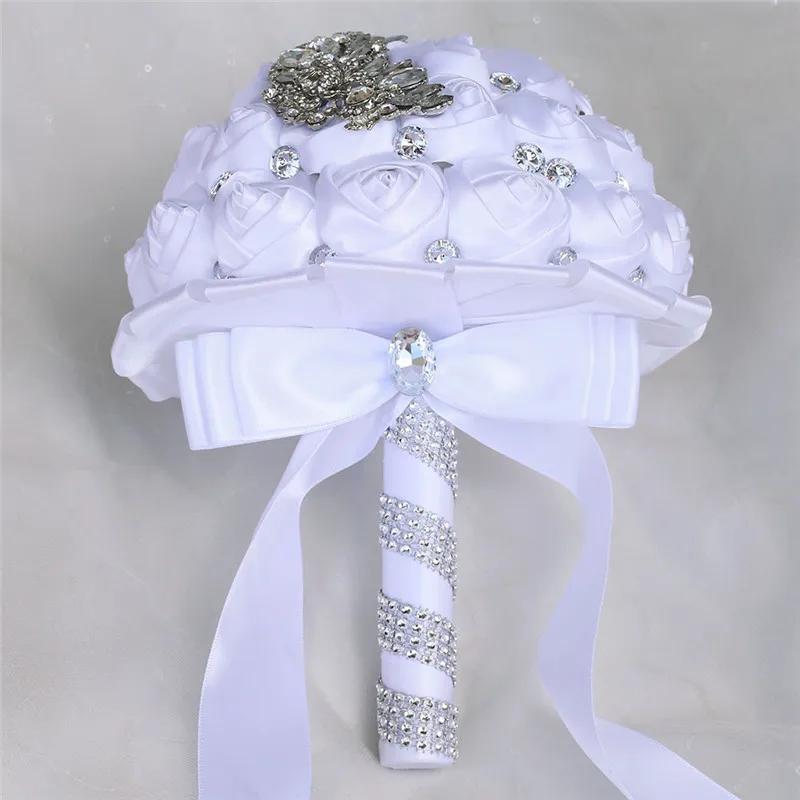 WifeLai-белый атласный искусственный букет цветов Свадебный невесты подружки с