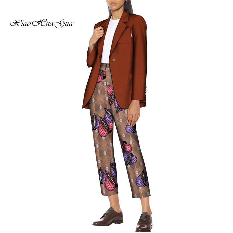 2 Pieces African Clothes for Women African Pants Set Blazer Coat and Print Pants Women African Clothing Suits Plus Size WY8476