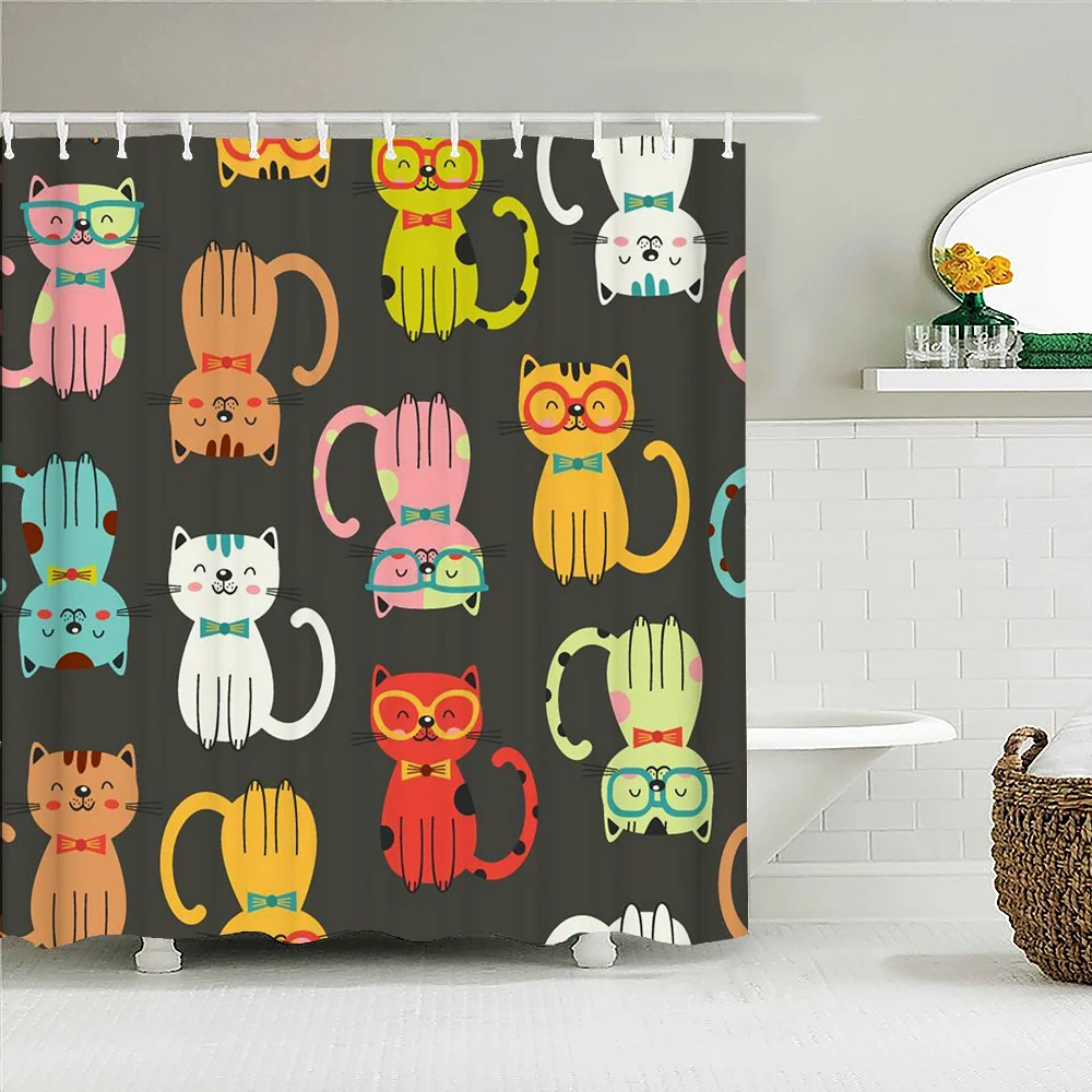 Занавески для душа с мультяшным принтом милого кота животного легко