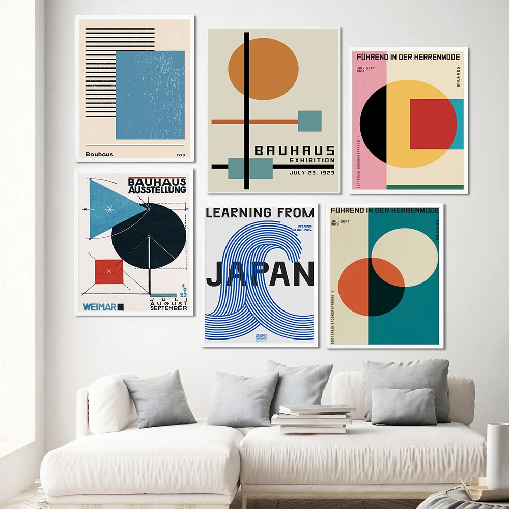 

Уникальный геометрический постер Bauhaus, минималистичные художественные принты на холсте, абстрактная живопись, фрески для гостиной, домашни...