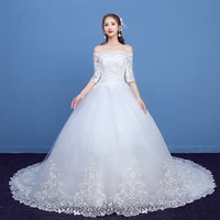 wedding dress fashion embroidery half sleeves floor length boat neck off the shoulder new plus size wedding gowns for women g201