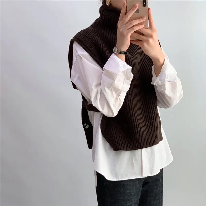 Женский трикотажный жилет HziriP Укороченный пуловер без рукавов с высоким