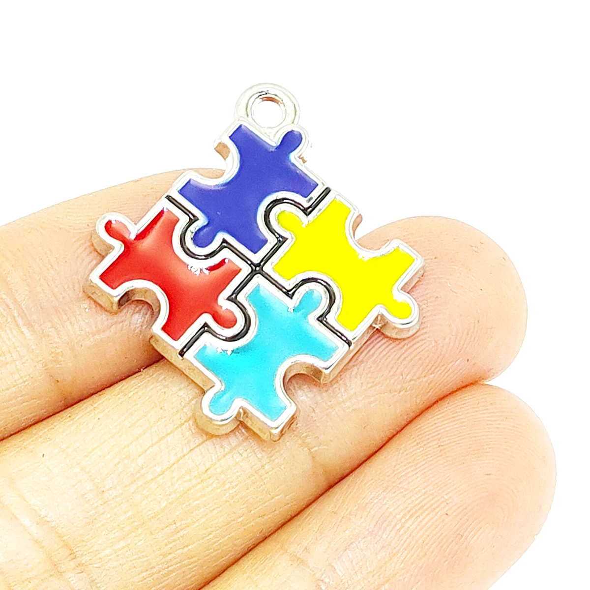 BULK 10pcs Lots Autism Gift Charms Enameled Puzzle Piece Autistic Awareness Zinc Alloy Square Pendant Jewelry Making