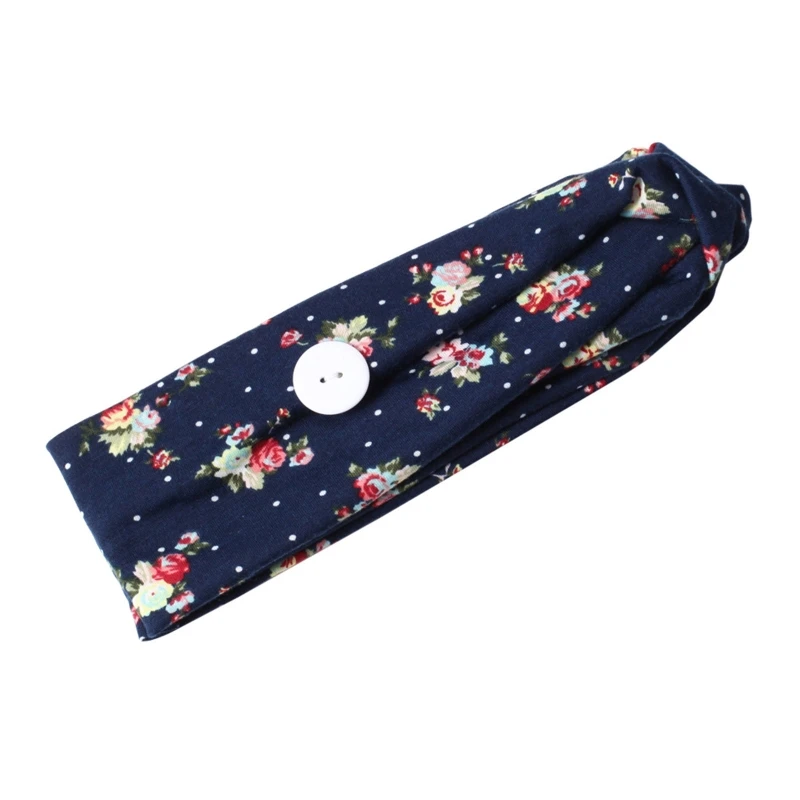 

Button Headband Elastic Facemask Holder Head Wrap Wide Hairbands Hair Accessory