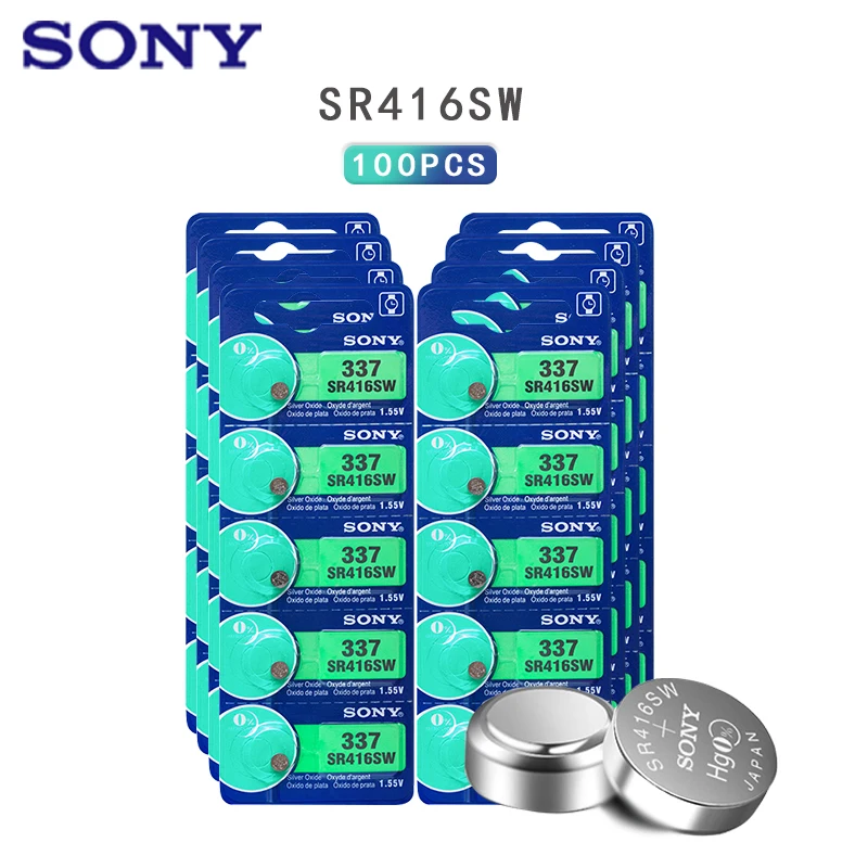 

100pcs SONY Original New Watch battery 337 SR416SW Silver 1.55V button cell battery for swatch watch LED Headphone