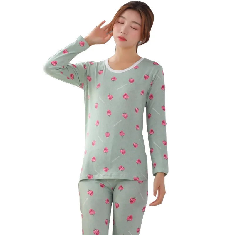 

Autumn Winter New Thermal Underwear Korean Printed Autumn Clothes, Pants Pajamas and Women's Household Clothes Set
