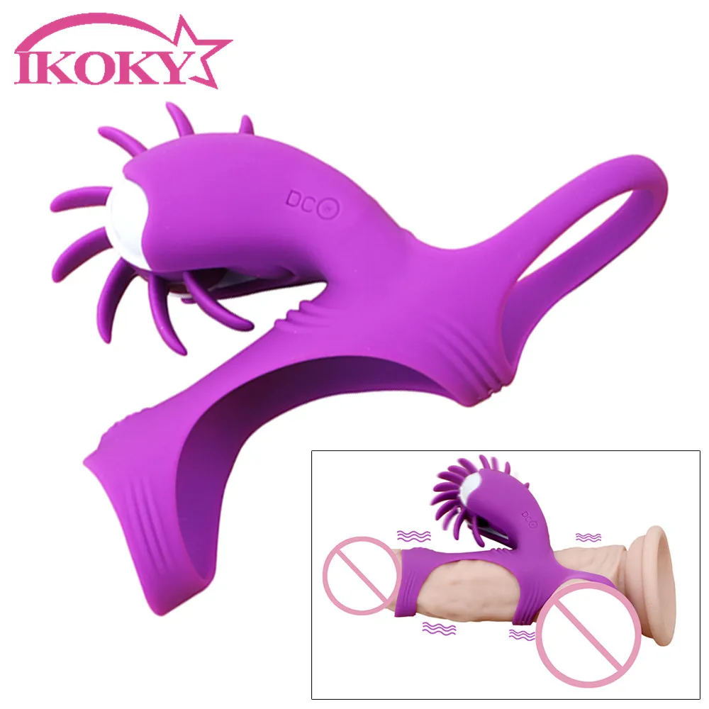 Мужской пенис Силиконовое кольцо Вращающийся язык оральный секс лижущий