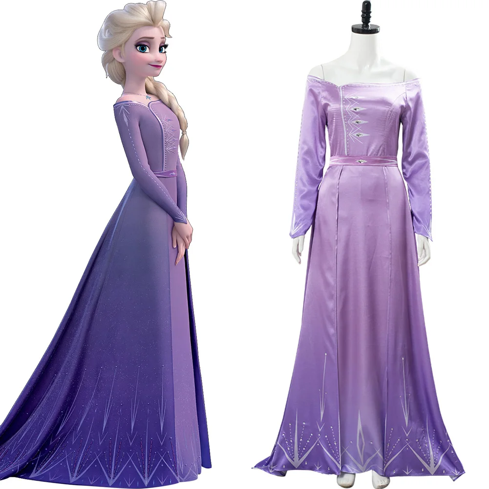 

Fast Delivery Anime Elsa Dress Cosplay Costume Bedroom Nightgown Violet Gown women autumn winter long sweater dress Xmas gift