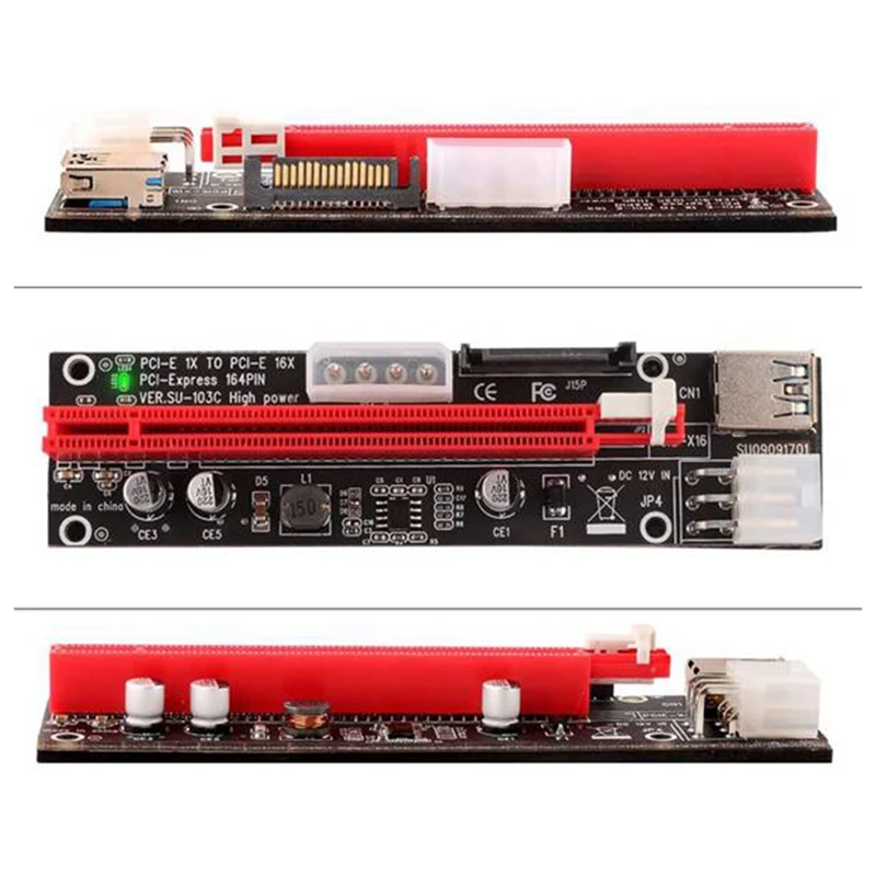 VER103C 3 in 1 LED Riser Power PCI-E Card 4Pin 6Pin Sata 15PIN PCI Express 1X to 16X Extension Cable for Bitcoin | Компьютеры и офис