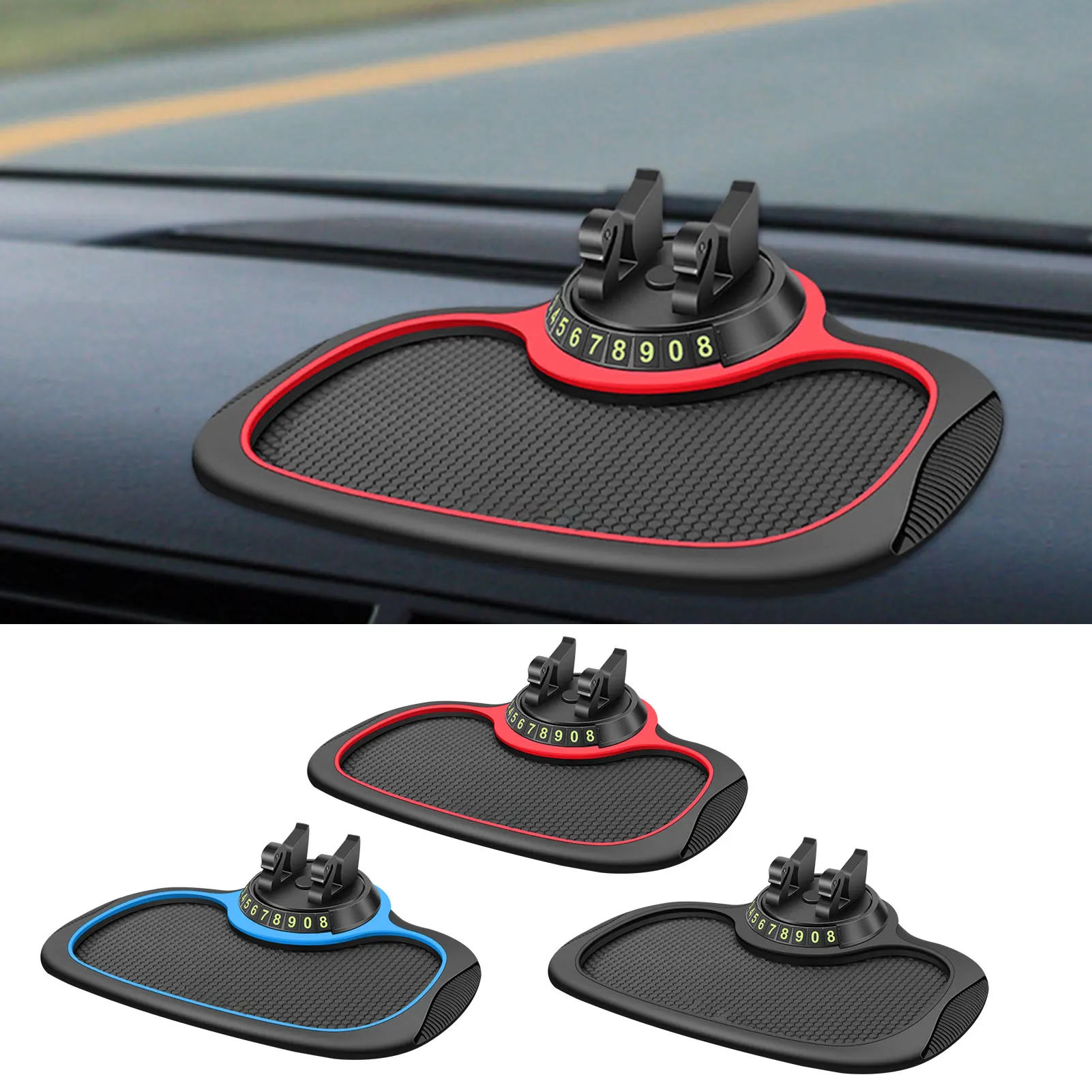 

Car Phone Holder Pad Mat 3 In 1 Dashboard Pad With Car Parking Number Plate Non-slip Auto Dashboard Organizer Mat Reusable Phone
