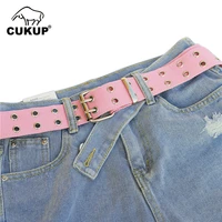 cukup new design ladies high quality pink canvas belt jeans accessories for women 3 8cm width double pin style female nck1058