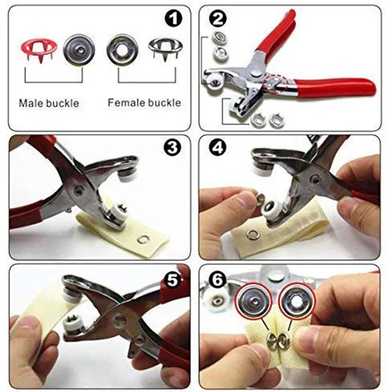 

9.5mm 100/150/200 Sets 10 Colors Metal Sewing Buttons Prong Ring Press Studs Snap Fasteners+Clip Pliers,Fasteners for Clothing