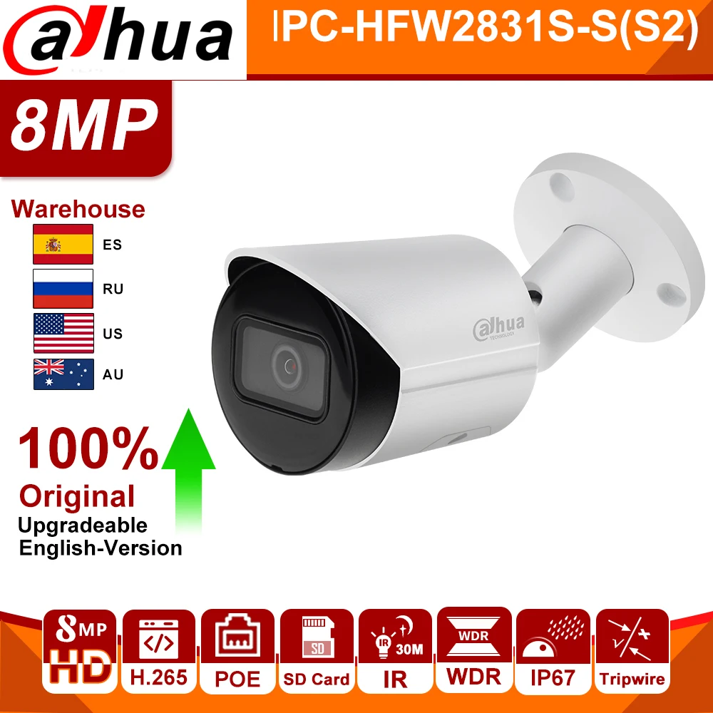 Оригинальная сетевая IP камера Dahua Bullet Starlight Mini 8MP 4K POE IPC HFW2831S S S2 слот для sd карты H.265