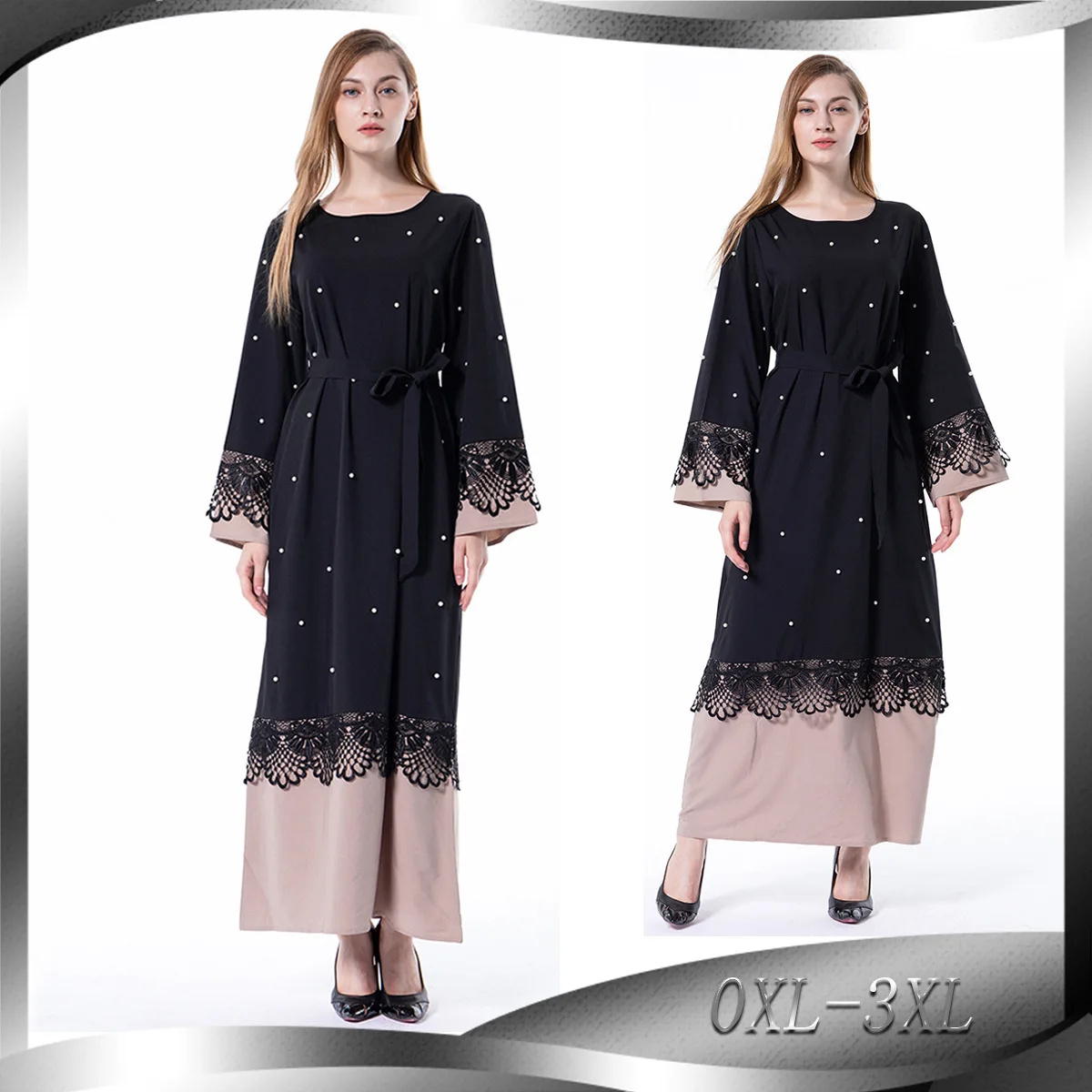 

Женское платье-абайя Среднего Востока, Модное Длинное свободное мусульманское платье большого размера с кружевом и бисером, Abayas 2021