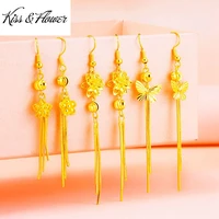 kissflower er08 fine jewelry wholesale fashion woman girl bride birthday wedding gift flower tassel 24kt gold drop earrings