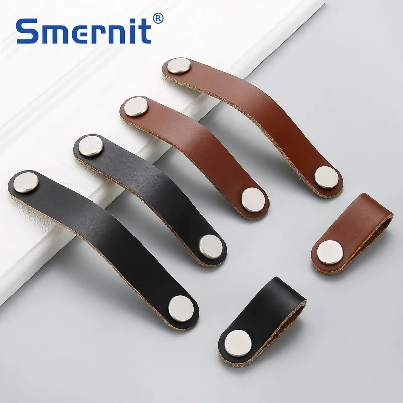 

Leather Handles for Furniture and Kitchen Handle Black Brown Furniture Handle Dresser Wardrobe Drawer Pulls