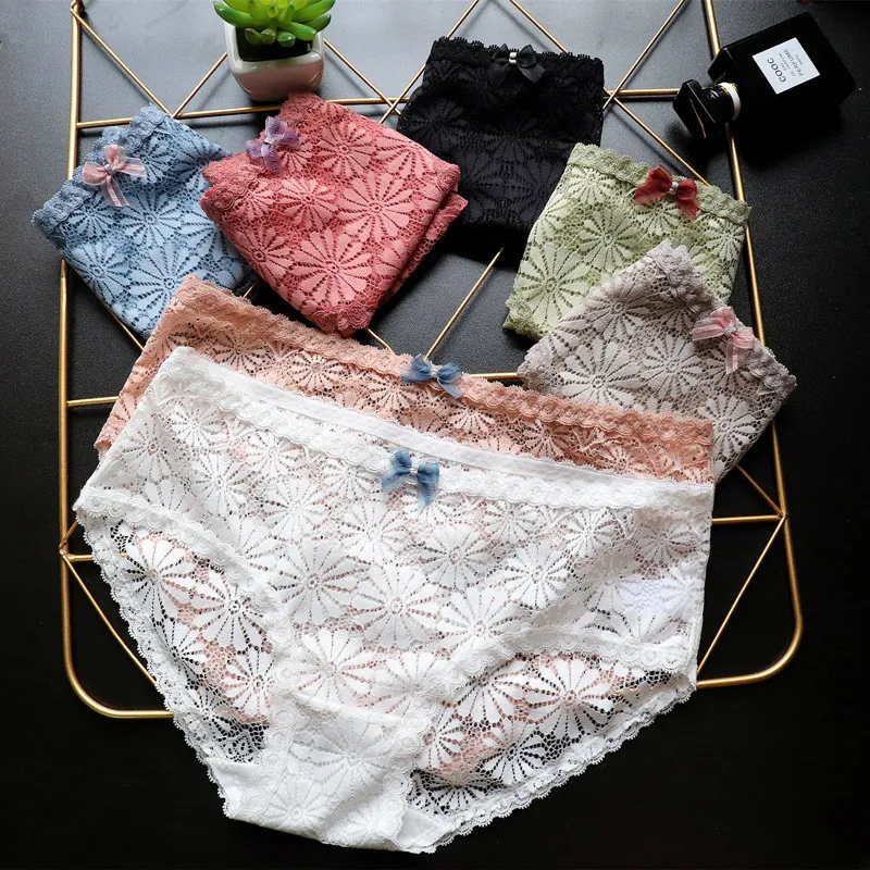 Японские прозрачные кружевные женские трусики с цветочным принтом низкой талией
